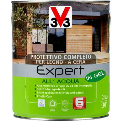 V33 Protettivo Completo Expert Vernice ad Acqua per Legno Finestre Persiane Cera - Formato: 0,75 Lt - Colore: Castagno chiaro