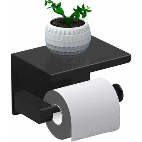 Porte Papier Toilette, Support Papier Rouleau sans Percage Derouleur Papier WC,Distributeur Papier avec Tablette, Acier INOX SUS 304, Colle Auto-adhésive et Mural pour Salle de Bain