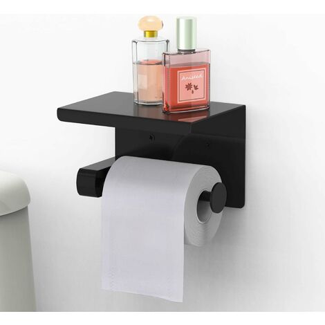 Porte Papier Toilette, Support Papier Rouleau sans Percage Derouleur Papier WC,Distributeur Papier avec Tablette, Acier INOX SUS 304, Colle Auto-adhésive et Mural pour Salle de Bain