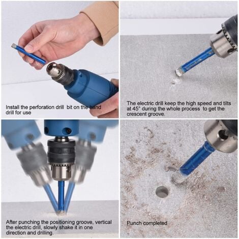 Jeu de Forets pour Carrelage, Forê Diamant Percer Gres avec 5,6,8,10,12 mm, Meche Metal pour Carrelage de 6mm, Foret Mèches Céramique pour Verre, Granit Marbre Quartz Matériaux Durs