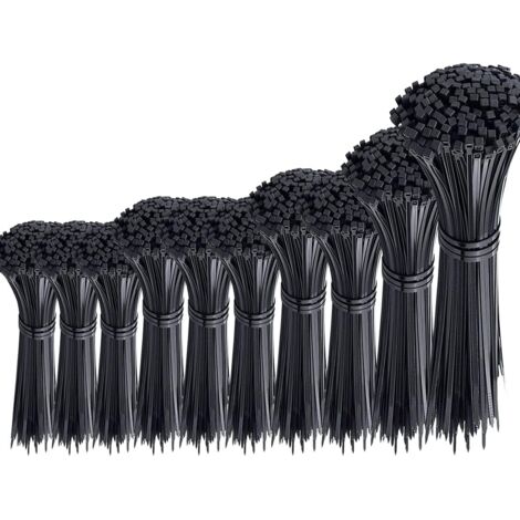 Longziming – Lot de 1000 attaches de câble noires en nylon Rilsan – Assortiment 100/150/200/250/300 mm – 3/4 mm largeur pour gestion câbles