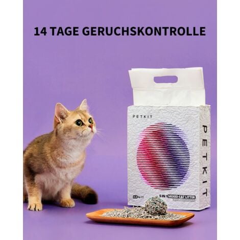 PETKIT 5 in 1 Gemischtes Katzenstreu, Spülbar, Geruchsfrei, Aktivkohle, Extrem Saugfähig und Schnell Trocknend Tofu-Katzenstreu(Vier Taschen)