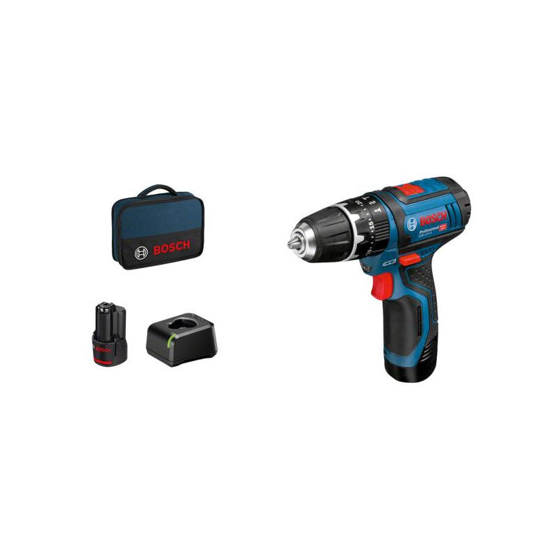 Perceuse Visseuse à Percussion GSB 12V-15 - BOSCH - Avec 2 Batteries 12v 2 0ah Chargeur Sacoche 06019b690h