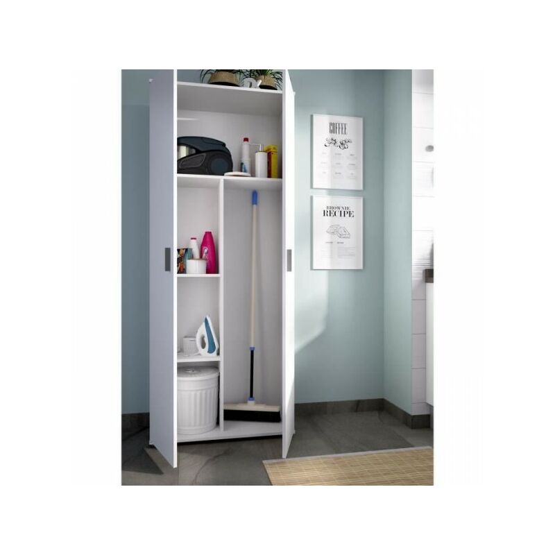 Armoire de buanderie 2 portes - Blanc - L 190 x H 78 x P 35 cm - FIT