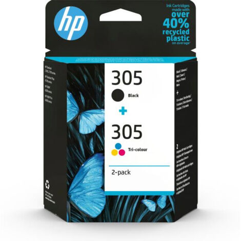 HP 305 Pack de 2 Cartouches d'Encre Noire et Trois Couleurs Authentiques (6ZD17AE) (1/5)
