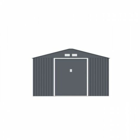 Abri de jardin en métal 12,99 m² - 340 x 382 x 210 cm - NEPTUNE - Kit d'ancrage inclus, 2 portes coulissantes - Gris (1/4)