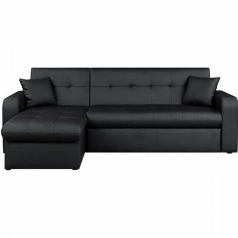Canapé d'angle réversible convertible 3 places - Simili noir - Contemporain - L 235 x P 85 - 153 cm - ROMAN (1/5)