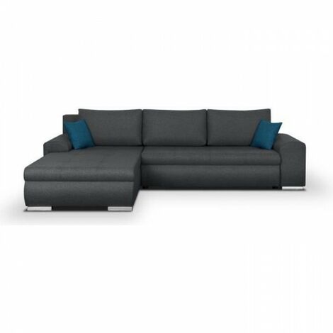 Canapé d'angle convertible réversible 5 places – Tissu polyester gris foncé – Dimensions L 289 x P 94/188 x H 88 cm – Coffre de rangement (1/5)