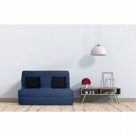 DUNLOPILLO Banquette BZ - Tissu Marine + 2 coussins noir - L 140 x P 99 x H 98 cm - Made in France - ALICE