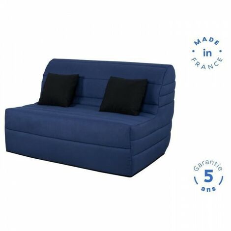DUNLOPILLO Banquette BZ - Tissu Marine + 2 coussins noir - L 140 x P 99 x H 98 cm - Made in France - ALICE