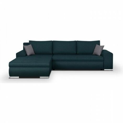 Canapé d'angle convertible réversible + coffre de rangement - Tissu Bleu - L 289 x P 94/188 x H 88 cm - INDIAN (1/5)