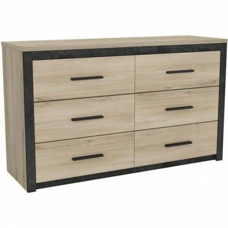 Commode 6 tiroirs Colorado - Décor Chene Kornberg - L 129,1 x H 77,1 x P 41,8 cm - DEMEYERE (1/5)