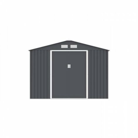Abri de jardin en métal 8,84 m² - 277 x 319 x 202 cm - URANUS - Kit d'ancrage inclus, 2 portes coulissantes - Gris (1/4)