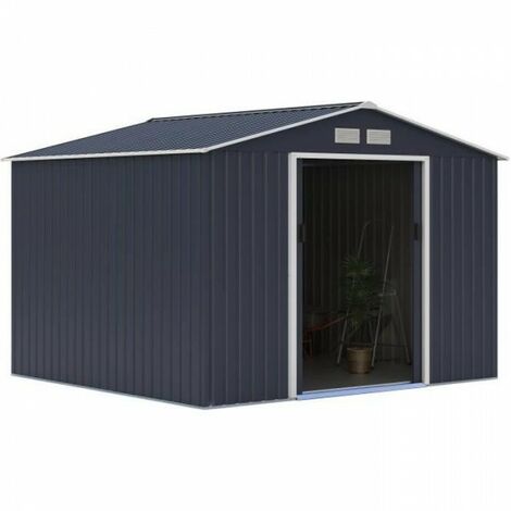 Abri de jardin en métal 7,06 m² - 277 x 255 x 202 cm - MERCURE - Kit d'ancrage inclus, 2 portes coulissantes - Gris (1/3)