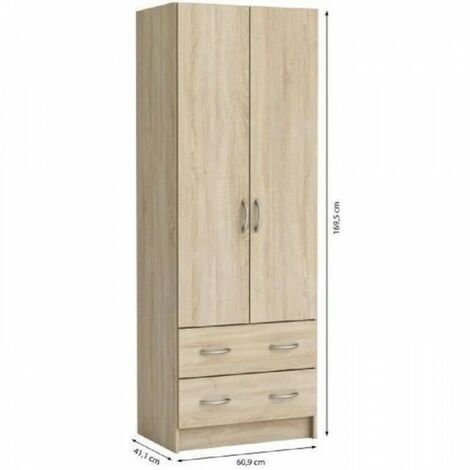 DEMEYERE Armoire - Décor chene brossé - 2 portes et 2 tiroirs - Classique - Chambre - L 61 cm - DUAL (1/5)