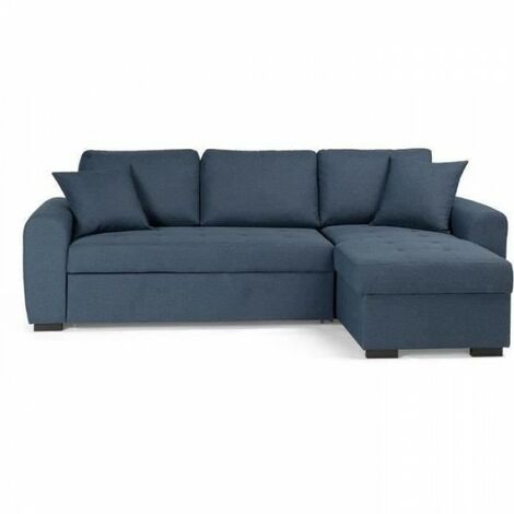 Canapé d'angle convertible réversible - 4 places - Tissu Bleu - HAMILTON - L 244 x P 151 x H 90 - Fabriqué en Ukraine (1/5)