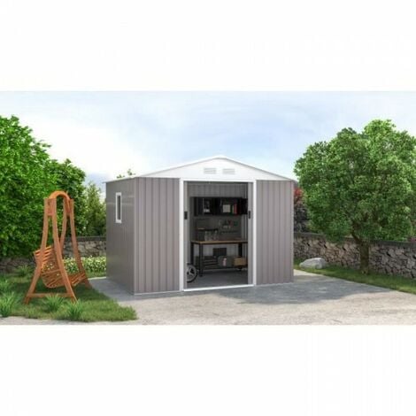 Abri de jardin en métal 5,29 m² - Kit d'ancrage inclus - Taupe