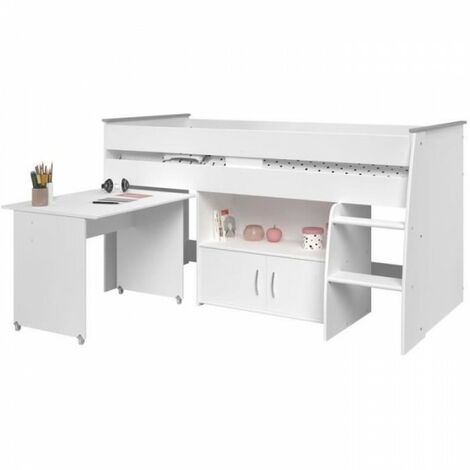 Lit combiné enfant 90x200 cm – Structure en panneaux de particules – Sommier inclus – Bureau sur roulettes et rangement intégré – Parisot (1/5)