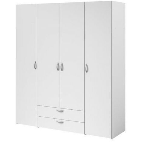 Armoire VARIA - Décor blanc - 4 portes battantes + 2 tiroirs - L 160 x H 185 x P 51 cm - PARISOT