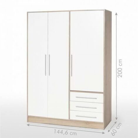 Armoire - Bois aggloméré chene et blanc - Contemporain - Chambre - L 144,6 cm (1/5)