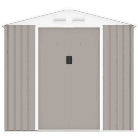 Abri de jardin en métal 4,07 m² - 213 x 191 x 195 cm - MARS -Kit d'ancrage inclus, 2 portes coulissantes - Taupe (1/5)