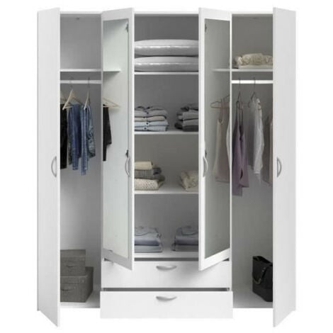 PARISOT - Armoire VARIA - Décor Blanc - 3 Portes + 2 Tiroirs - L 120 X H 185 X P 51 Cm