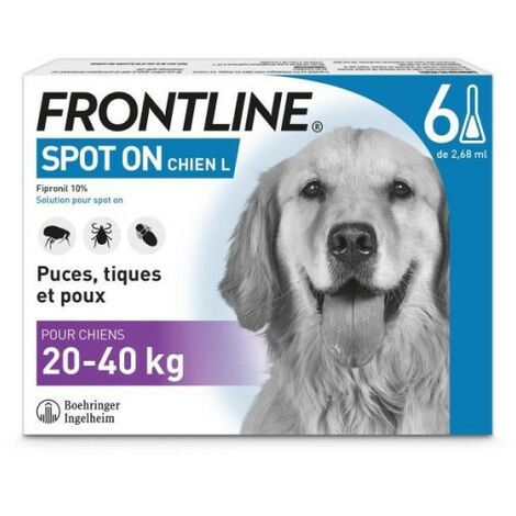 FRONTLINE Spot On Chien L - 20 a 40 kg - 6 pipettes- Puces tiques et poux (1/4)