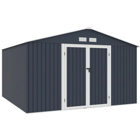 Abri de jardin en métal 10,85 m² – 340 x 319 x 210 cm – Acier galvanisé traité anti-corrosion – 2 portes battantes – Kit d'ancrage inclus (1/4)