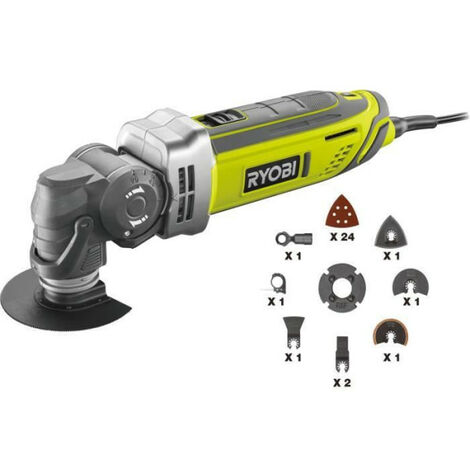 RYOBI - Multitool 300 W - Sac avec plateau de ponçage, 24 feuilles abrasives & lames (bois/métal, plongeantes & diamant) - RMT