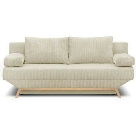 Banquette convertible 3 places - Coffre de rangement - Tissu velours côtelé beige - L 190 x H 92 x P 84 cm - TEIJO (1/5)