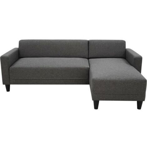 Canapé d'angle fixe 4 places BOB - Tissu anthracite - Réversible - L 197 x P 117 x H 65 cm (1/5)