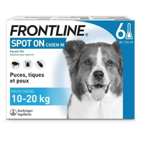 FRONTLINE Spot On Chien M - 10 a 20 kg - 6 pipettes- Puces tiques et poux
