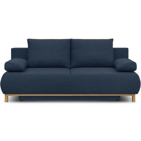 Banquette convertible 3 places MIKA - Tissu bleu foncé - Coffre de rangement - L 192 x H 84 x P 93 cm (1/5)