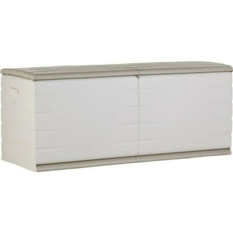 PLASTIKEN Coffre 450L Intérieur/Extérieur Fonctionnel et Esthétique Cadenassable avec Roulettes Beige (1/2)