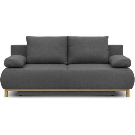 Banquette convertible 3 places MIKA - Tissu gris - Coffre de rangement - L 192 x H 84 x P 93 cm (1/5)