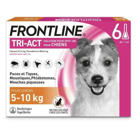 FRONTLINE Tri-Act Chiens S - 5 a 10 kg - 6 Pipettes - puces, tiques, moustiques, phlébotomes et mouches piqueuses (1/5)