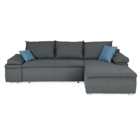 CELINA Canapé d'angle réversible convertible 3 places + Coffre de rangement - Tissu gris - L 274 x P 184 cm (1/5)