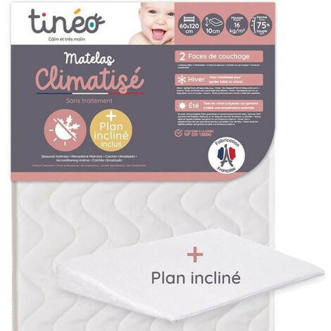 Matelas Climatisé TINEO 60x120 cm - Epaisseur 10 cm - Livre avec un plan incliné 15°