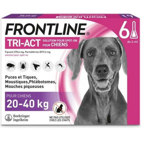 FRONTLINE Tri-Act Chiens L - 20 a 40 kg - 6 pipettes - puces, tiques, moustiques, phlébotomes et mouches piqueuses (1/5)
