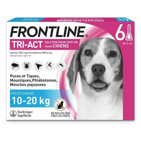 FRONTLINE Tri-Act Chiens M - 10 a 20 kg - 6 Pipettes - puces, tiques, moustiques, phlébotomes et mouches piqueuses (1/5)