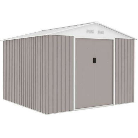 Abri de jardin en métal 7,06 m² - 277 x 255 x 202 cm - MERCURE - Kit d'ancrage inclus, 2 portes coulissantes - Taupe (1/5)