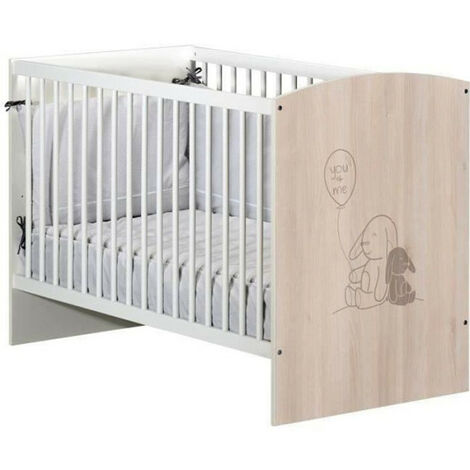 Lit Bébé 120x60 Cm Avec Matelas - Barreaux Blancs, Sommier à Lattes 3 Hauteurs Réglables, Pin Laqué (couronne Rose Incluse)