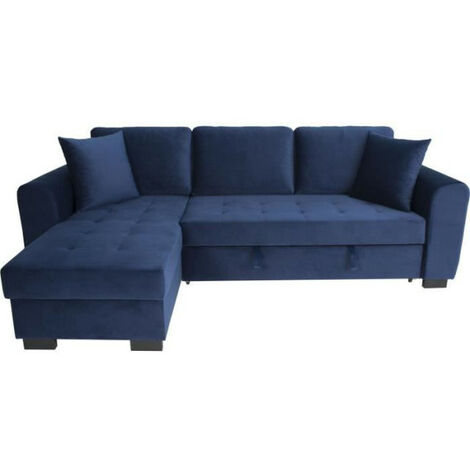 Canapé d'angle convertible HAMILTON 4 places - Tissu velours bleu - L 245 x P 140 x H 86 - Coffre de rangement (1/5)