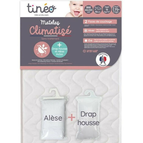 Matelas Climatisé TINEO 70x140 cm - Epaisseur 10 cm - Avec drap housse et alese
