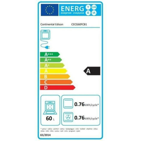 Cuisiniere  gaz CONTINENTAL EDISON CECG60FCB1 - 4 feux - L59,8 x P61 xH83cm- Noir