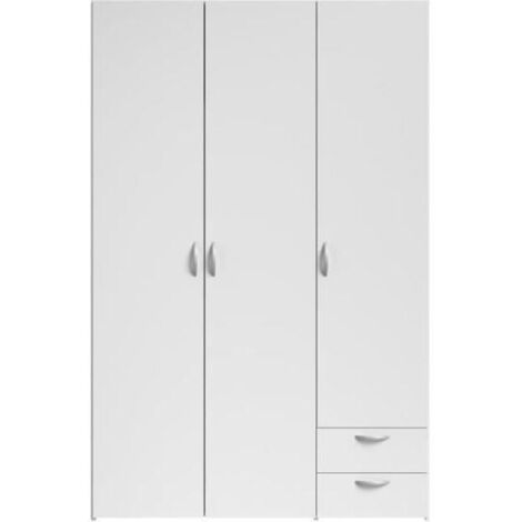 Armoire blanche 120x185x51 cm – 2 tiroirs – 3 étagères – Panneau de particules robuste – Aménagement intérieur optimisé – Parisot (1/5)