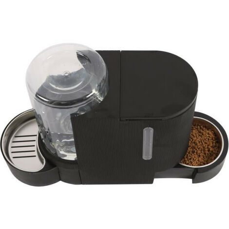 Distributeur de croquettes et d'eau M.PETS DUPLO 1,3kg/3L - 40x16.2x29.1 cm - Noir (1/5)