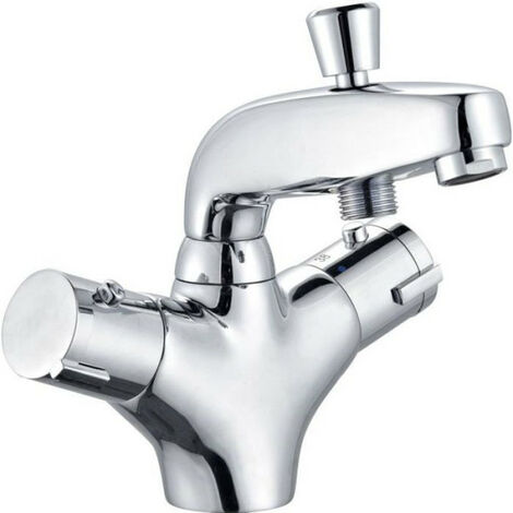 Mitigeur thermostatique baignoire et douche – Laiton chromé – Sécurité température 38°C – Remplissage rapide – Bec mobile avec aérateur