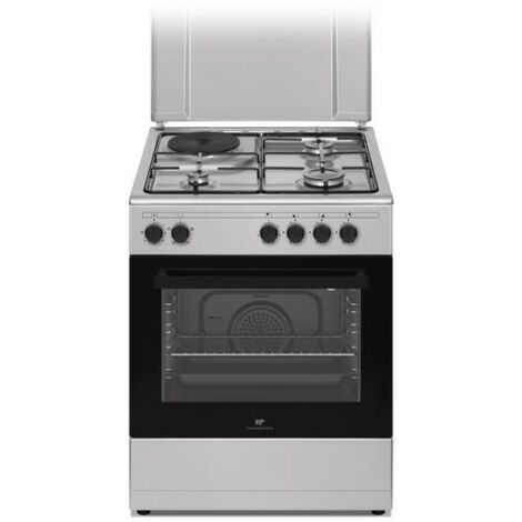 Cuisiniere  mixte CONTINENTAL EDISON CECM60FCS - 3 feux gaz + 1 électrique - L59,8 x P61 xH83 cm - Silver