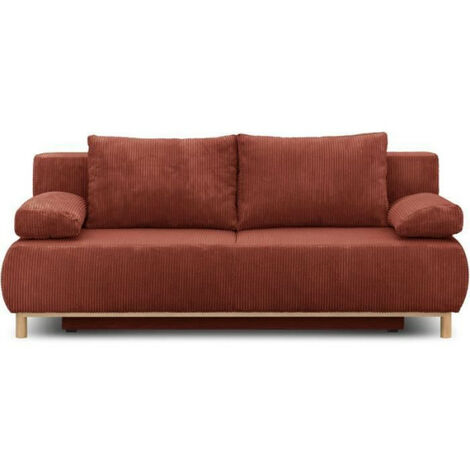 Banquette convertible 3 places MIKA - Velours côtelé Terracotta - Coffre de rangement - L 192 x H 84 x P 93 cm